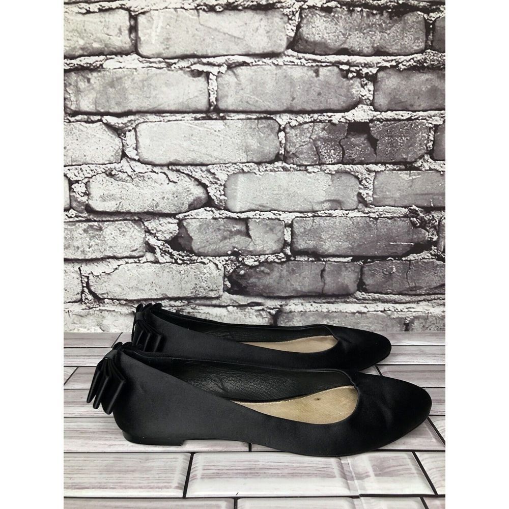 Saks Fifth Avenue Black Satin Fabric Bow Ballet Flats Shoes Women Sz 6.5US/37EU
